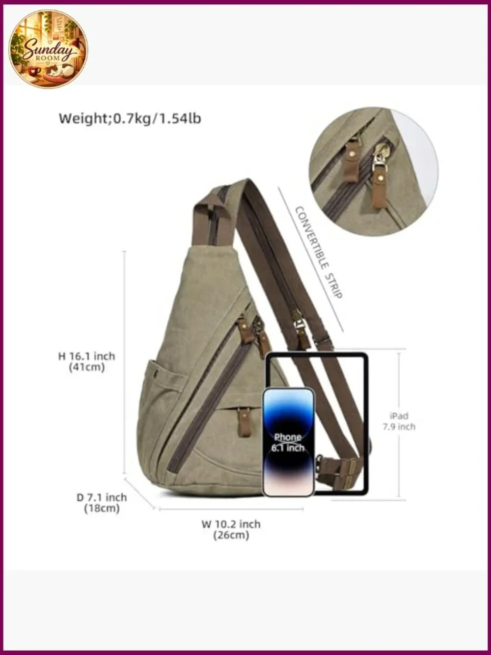 Canvas Sling Bag - Small Crossbody Backpack Shoulder Casual Daypack